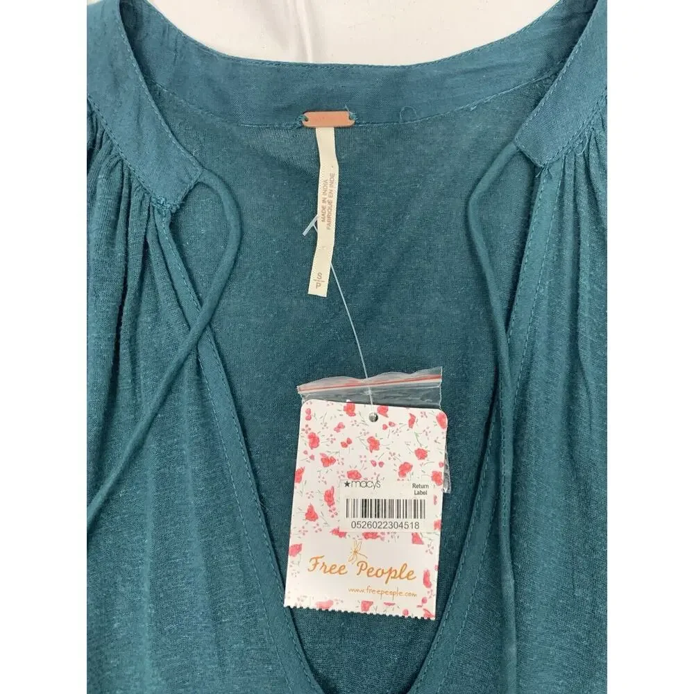 Free People Mix It Up Tunic Dress Balloon Sleeve Teal Blue Green Size S BNWT
